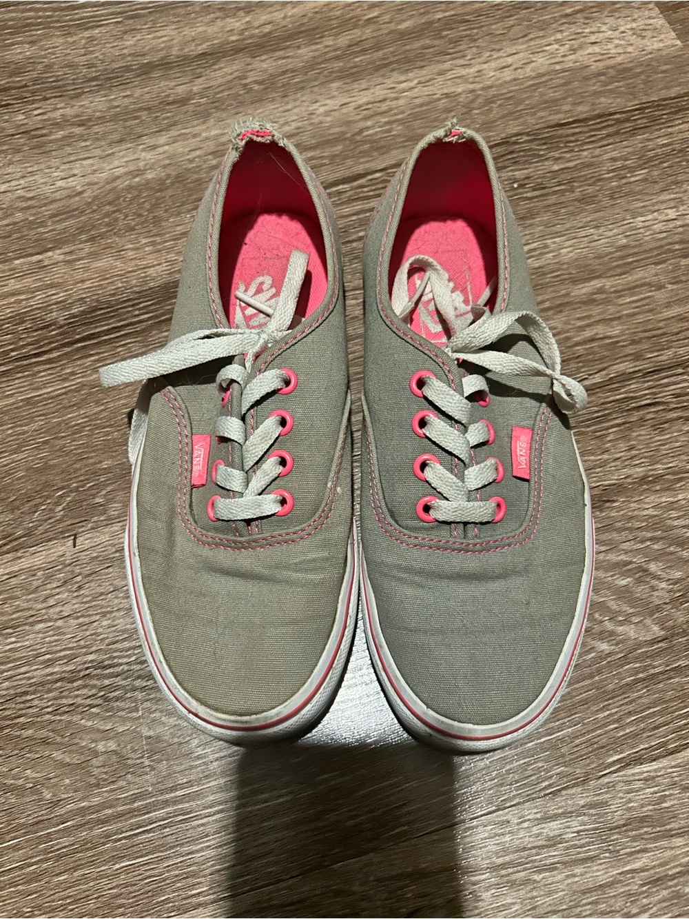 Vans Olive Canvas Low-Top Sneakers with Pink Accents